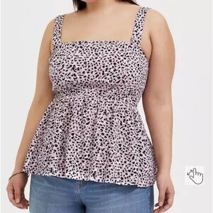 Torrid Leopard Purple and Black Peplum Blouse with Tie Back